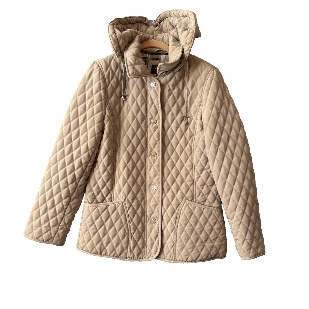 Gallery Quilted Barn Jacket M Beige Camel Utility Coat Plaid Lined Equestrian